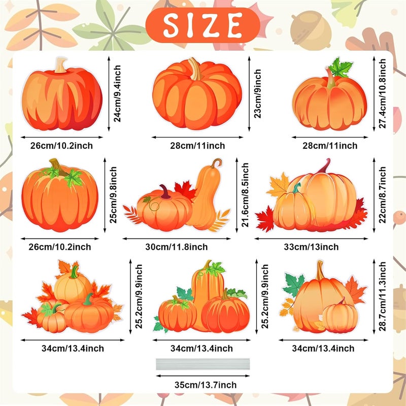PhyLence 9-Pack Pumpkin Yard Signs with Stakes - 9 Assorted Designs 12 x 9.6 Inches Large Pumpkin Signs for Outdoor Garden and Lawn Decorations for Fall Autumn, Halloween, and Thanksgiving Harvest Party Favor - Image 2
